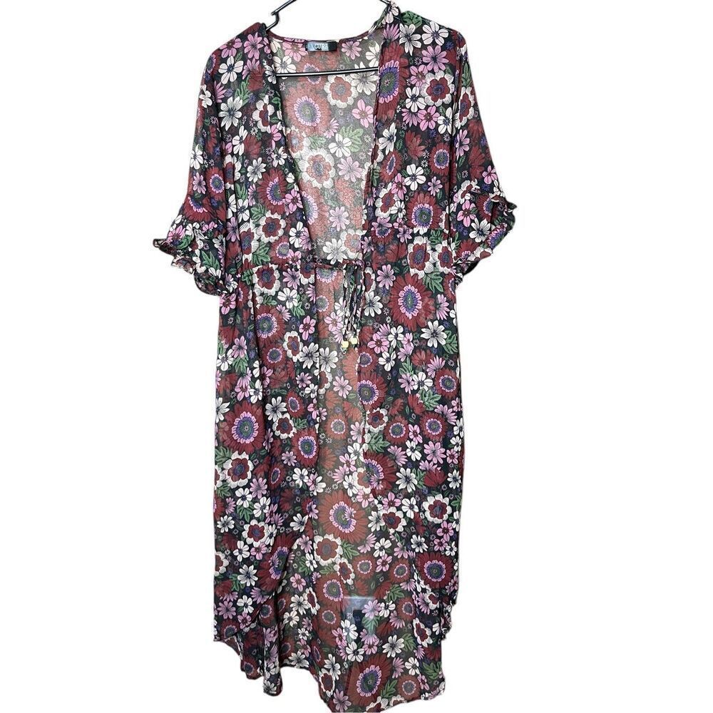 Floral Sheer Kimono Cover-Up - Purple Floral